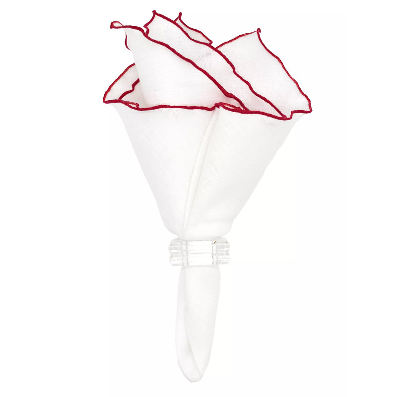 Lettuce Linen Square Napkins, White/Red