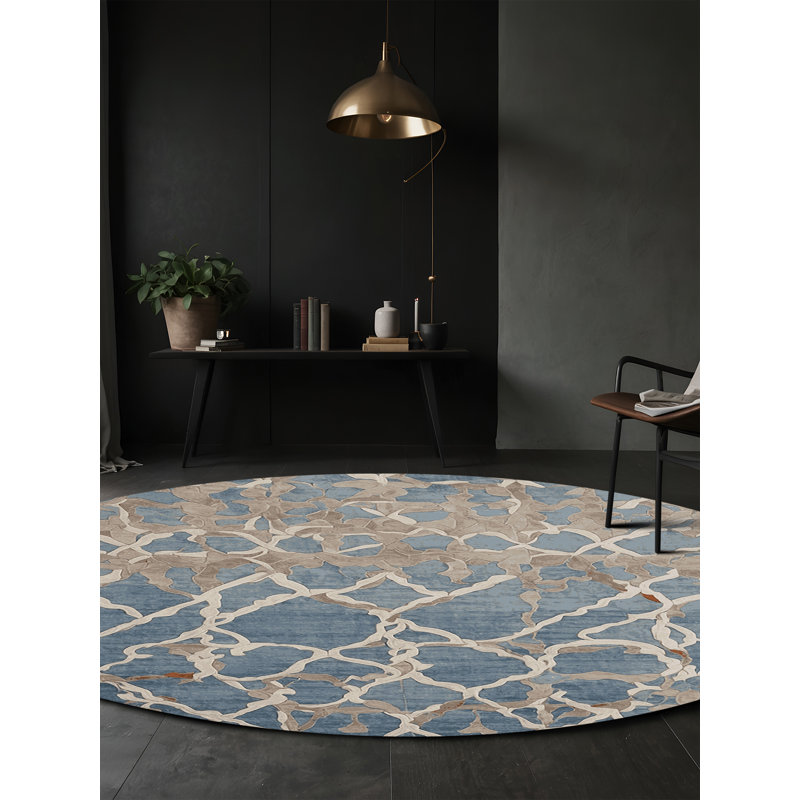 Machine Washable Gray Area Rug, Round 4'