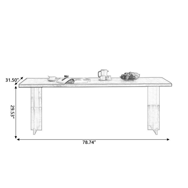 Table de salle à manger rectangulaire moderne en bois massif acrylique, H 29,53 po x L 78,74 po x l 31,5 po