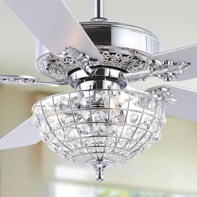 Ventilateur de plafond à dôme en cristal 3 lumières à DEL de 3 po avec télécommande et chrome Mandy