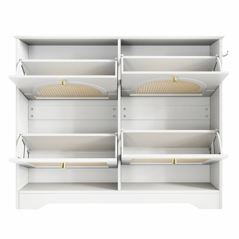 Mid-Century Rattan Shoe Cabinet, White