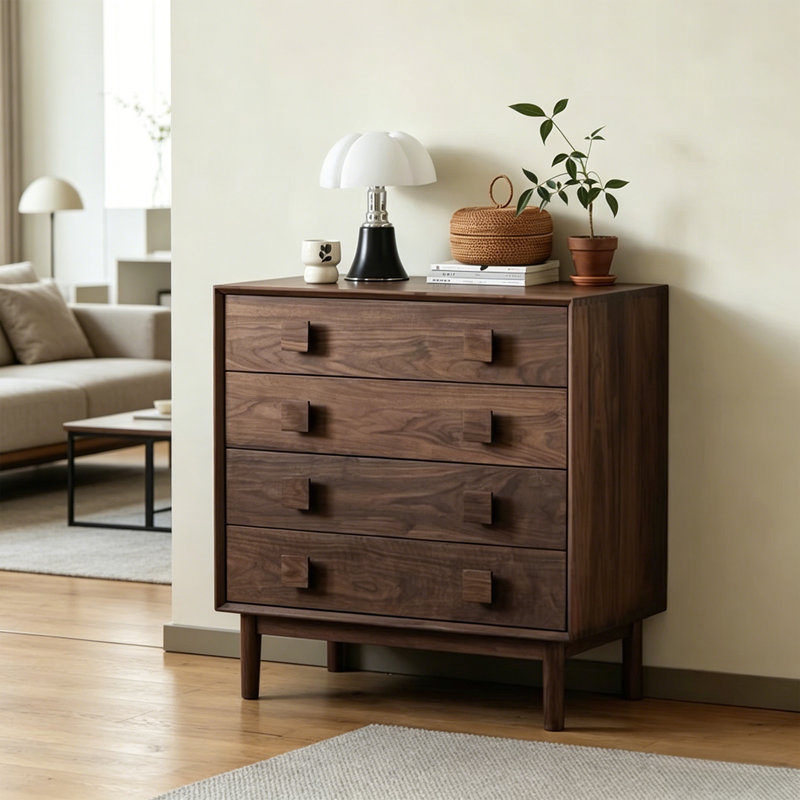 Commode d'appoint rétro à poignée carrée, Noyer