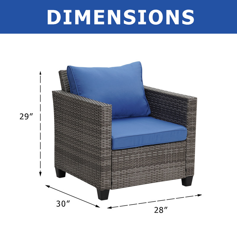 Ensemble de canapé modulaire en rotin 2 pièces GDY, Coussin bleu marine