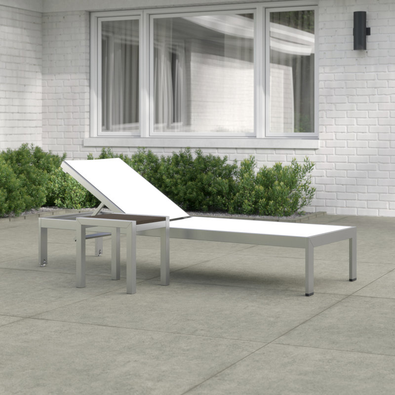 Bashira Outdoor Patio 2 Piece Single Chaise and Table Set, Silver