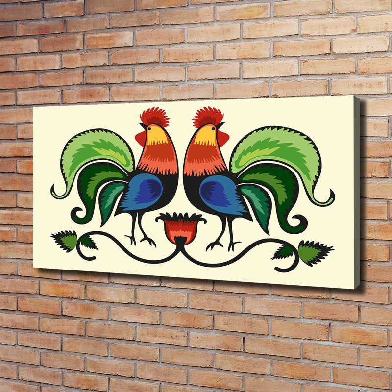 Roosters Folk - Wrapped Canvas Art Prints