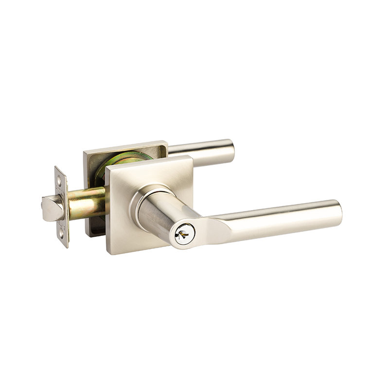 Hanover Flat Keyed (Entry) Door Lever with Square Rosette, Right, Satin Nickel