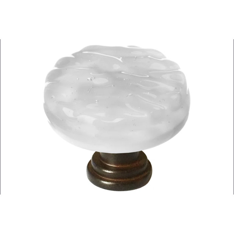 Poignée ronde en verre Glacier, Nickel satiné, Gris bleuâtre