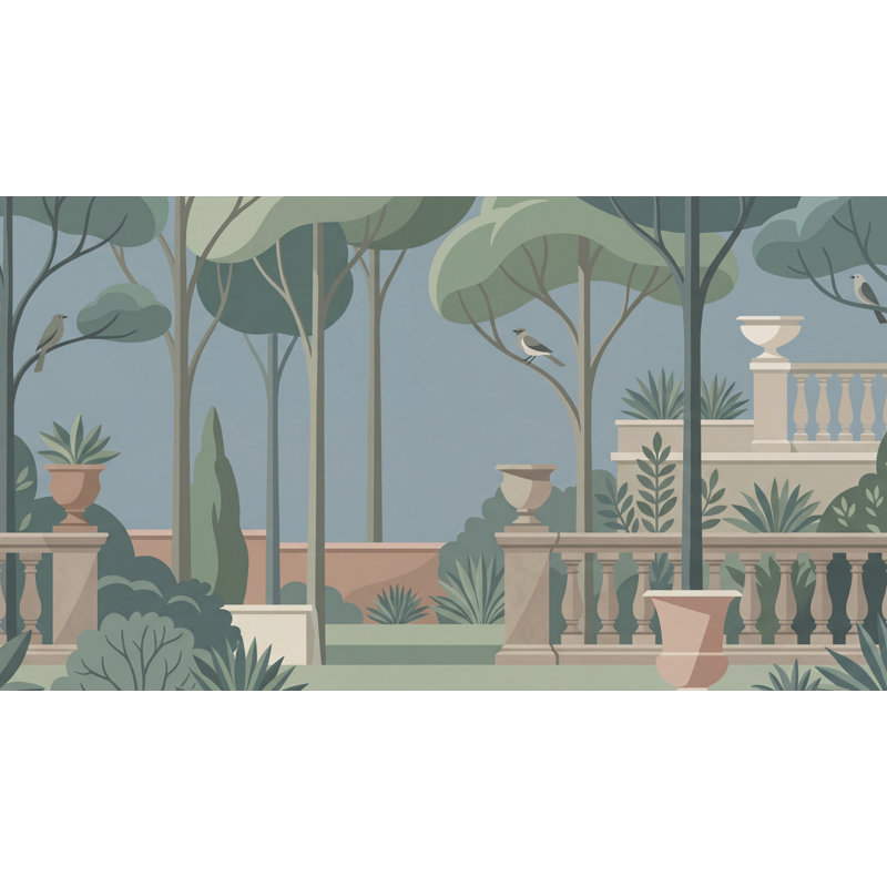 Papier peint moderne arbres et oiseaux, Non-Woven Nonpasted, 120" x 96"