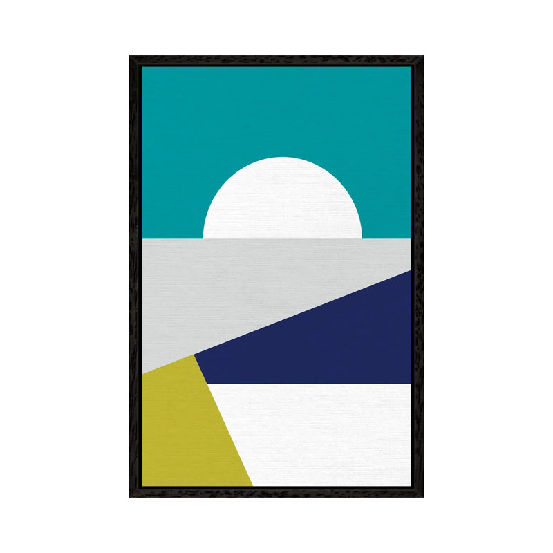 Mid Mod Geo Blue - Print on Canvas, Black Framed, 152.5 cm H x 101.5 cm W