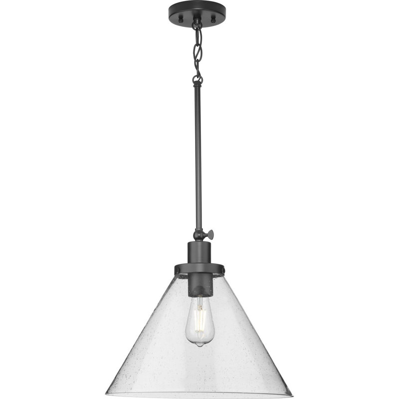 Luminaire suspendu conique à 1 lumière Haydenville, Martelée transparente, Noir mat