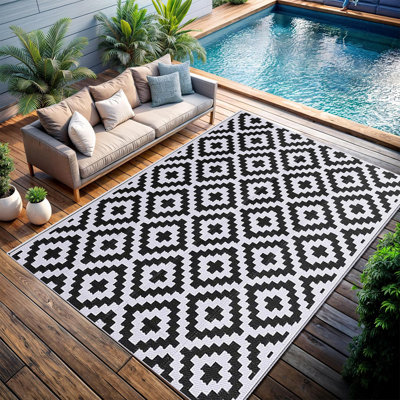Tapis de camping en plastique noir et blanc