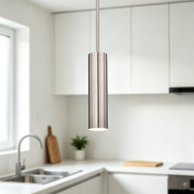 1-light Brushed Nickel Modern Mini Pendant Light With Cylindrical Metal Shade