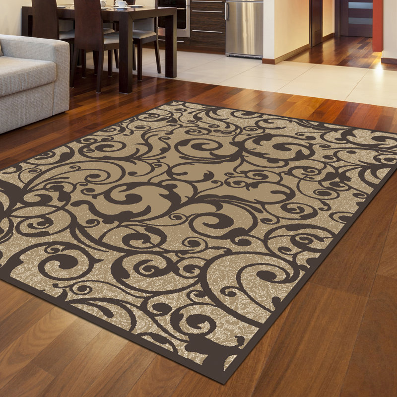 Tapis floral brun / brun clair / beige Aashild, Rectangle 5 pi 3 po x 7 pi 3 po