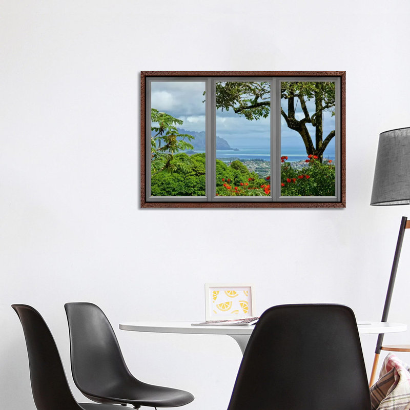 Hawaii Window View - Print on Canvas, 66.04 cm H x 45.72 cm W, Classic Wood Floater Framed