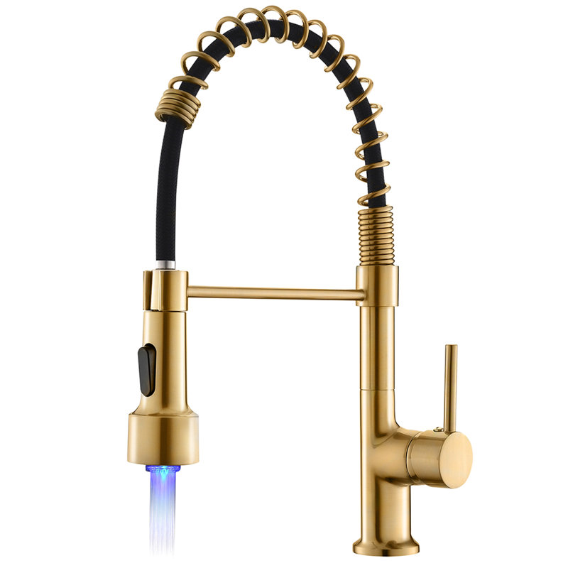 Robinet de lavabo de cuisine à poignée simple dorée avec fonctions rétractables, rotatives à 360 °, jet et jet pour cuisines, éviers, robinets, appareils électroménagers et accessoires modernes et contemporains