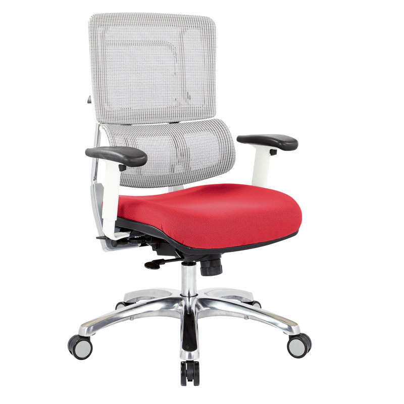 Chaise de travail ergonomique Pro-Line II, Aluminium poli, Rouge / blanc