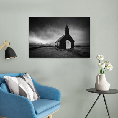Black Church Under Stormy Sky Dramatic Serene Abstract Architecture Coastal Wall Art