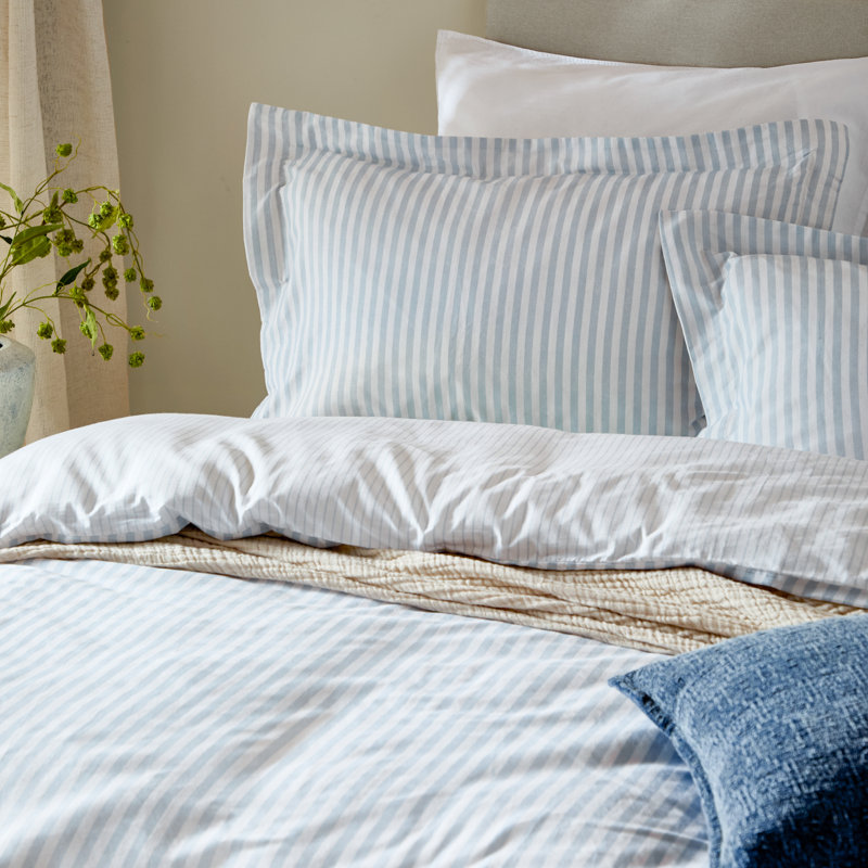 Hebden 100% Cotton Machine Woven Pillowcase - Set of 2, Blue/White