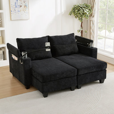 Canapé-lit convertible avec méridienne 63 po et canapé-lit Corduroy avec ports USB
