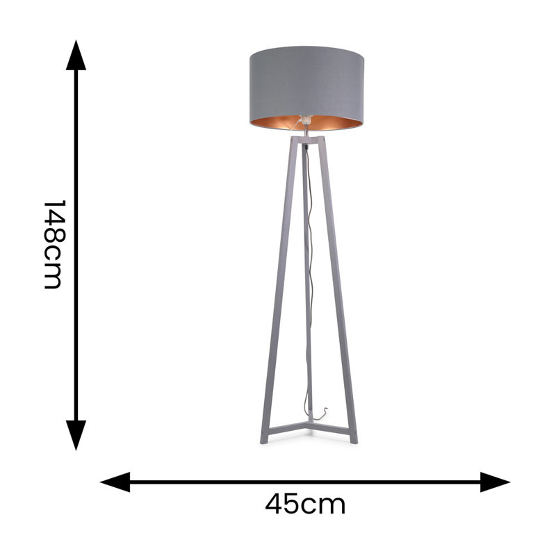 Rhavyn 148cm Traditional Floor Lamp, Matte Grey, Grey/Copper