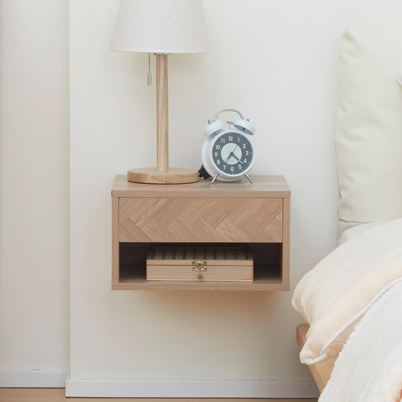 Wall-mounted Bedside Cabinet With Storage Drawers (Set of 2), Natural