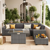 5 - Person Outdoor Rattan Sectional Seating Group with Fire Pit