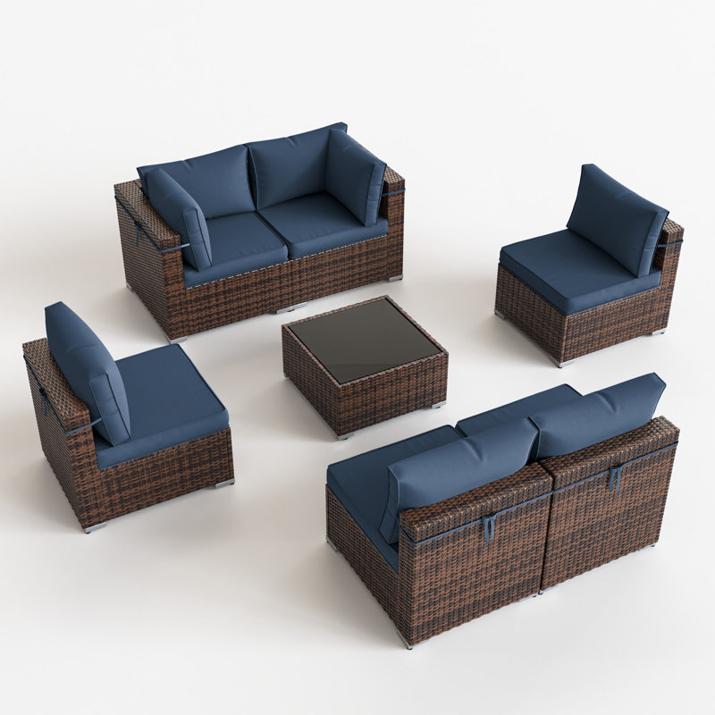 Ensemble de conversation avec coussins pour 6 personnes, Bleu marine
