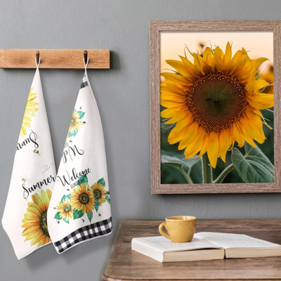 Sunflower Kitchen Towels Set Of 4, Floral Spring Summer Hand And Dish Towels, Absorbent Fast Drying Farmhouse Kitchen And Bathroom Decor, Housewarming Gift