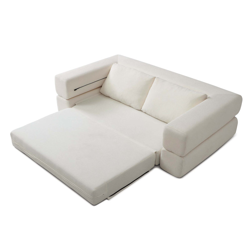 81'' 3-In-1 Convertible Sofa Bed, Folding Floor Corduroy Couch, Futon Sleeper Mattress With Pillows, Boneless Comfy Lounge Loveseat For Living Room & Bedroom