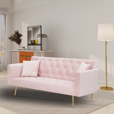 71" Velvet Convertible Loveseat Sofa with Adjustable Backrest & 2 Pillows