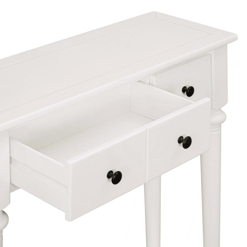 Table d'entrée avec 4 tiroirs, console rétro avec tablette ouverte pour les entrées, les salons et les couloirs, Blanc