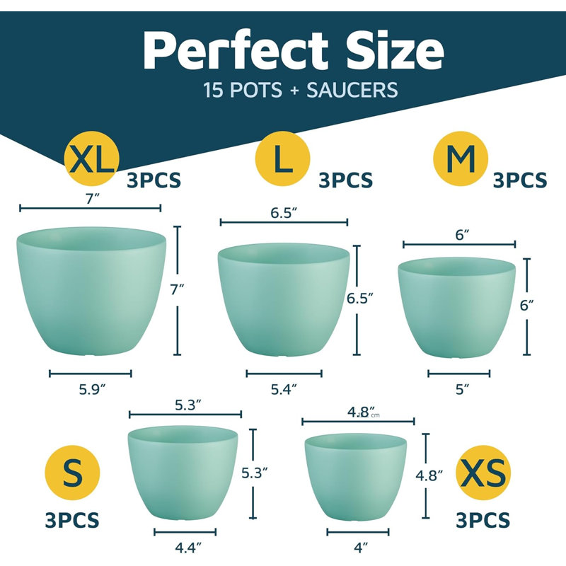 Pots à fleurs avec trous de drainage - Pots légers, durables et peu encombrants pour l'intérieur et l'extérieur - Fonctionnalité polyvalente, conception moderne simple, ensemble de 15 pots à fleurs en plastique