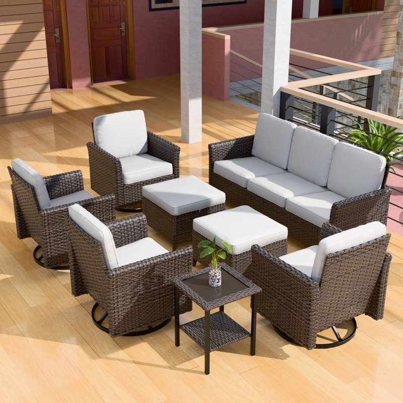 Ensemble 8 pièces de sièges pivotants avec coussins 8 pièces, Beige