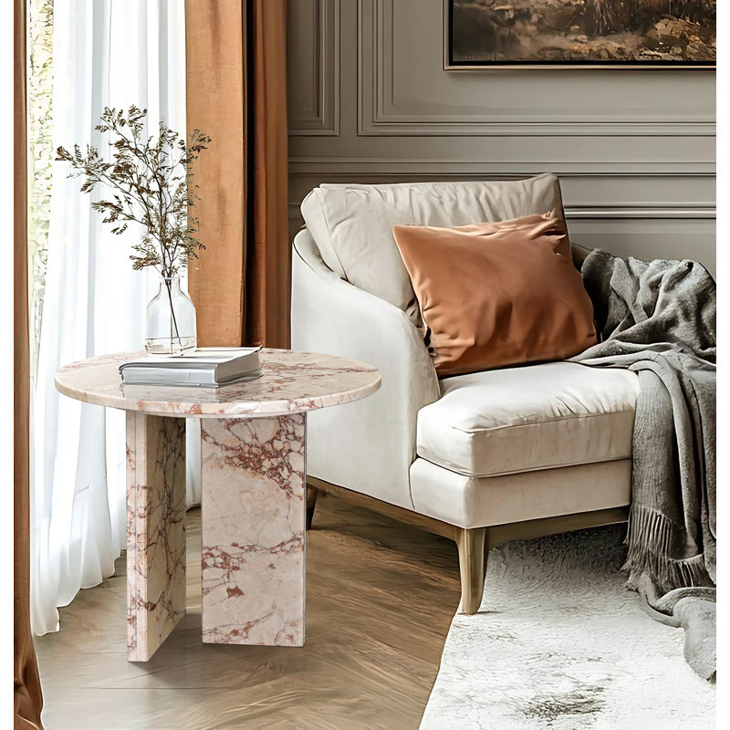 Petite table basse en marbre naturel, Rose, 15.8" H x 17.7" L x 17.7" W