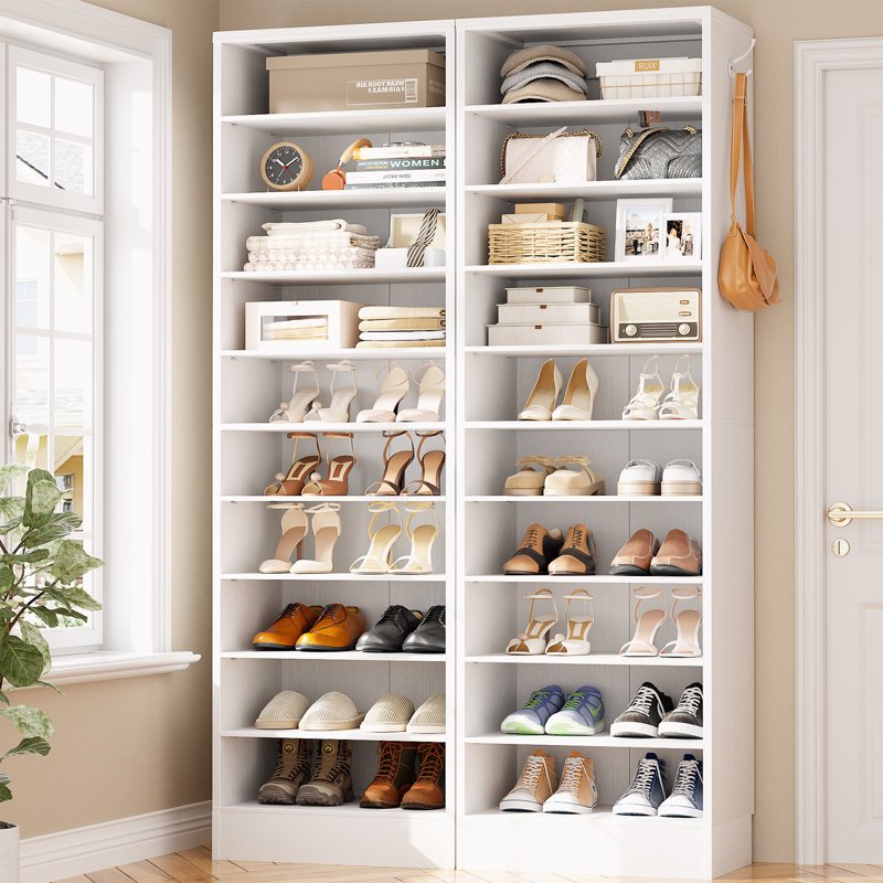 Tall Shoe Storage Cabinet, 10 Tiers Wood Shoe Rack, White