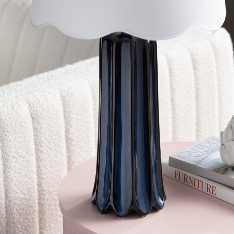 Ensemble de 2 lampes de table en céramique vert avec abat-jour en lin, Marine