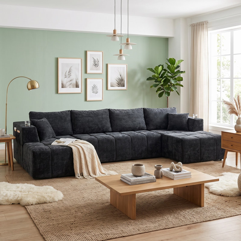 Canapé modulaire en chenille Aino, Noir