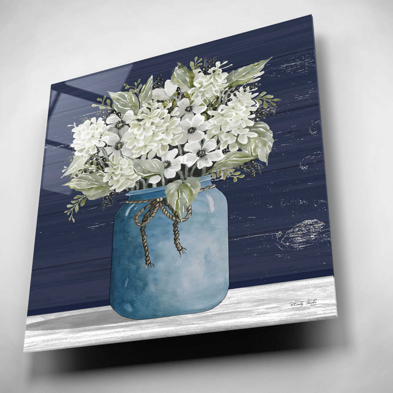 «White Flowers I» par Cindy Jacobs, art mural en verre acrylique, H 12 po x l 12 po x P 0,13 po