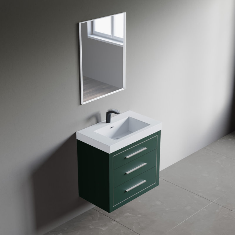 Damaiya 29.4'' Single Bathroom Vanity with Ceramic Top, Olive, Chrome