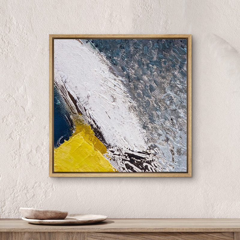 Traces de peinture texturées jaunes, bleues et blanches - Impression sur toile flottante, Encadré naturel