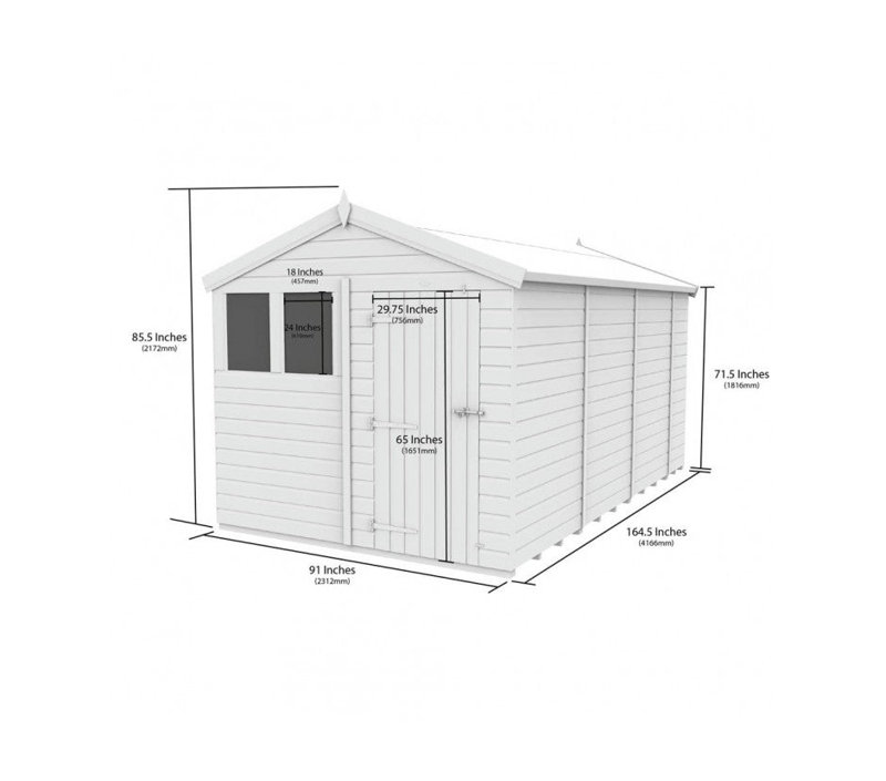 Total Sheds 8ft x 14ft Apex Garden Shed - Single Door - With Windows - Pressure Treated Timber - UK Manufactured