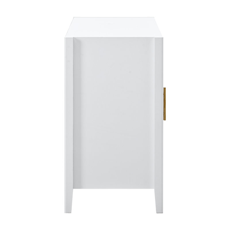 Buffet de rangement blanc avec poignées en métal et motif ondulé, armoire en U pour différentes pièces en blanc. Poignée d'entrée. . Bois massif. Rangement à 2 couches. Capacité de charge de 170 lb pour le bureau, 110 lb