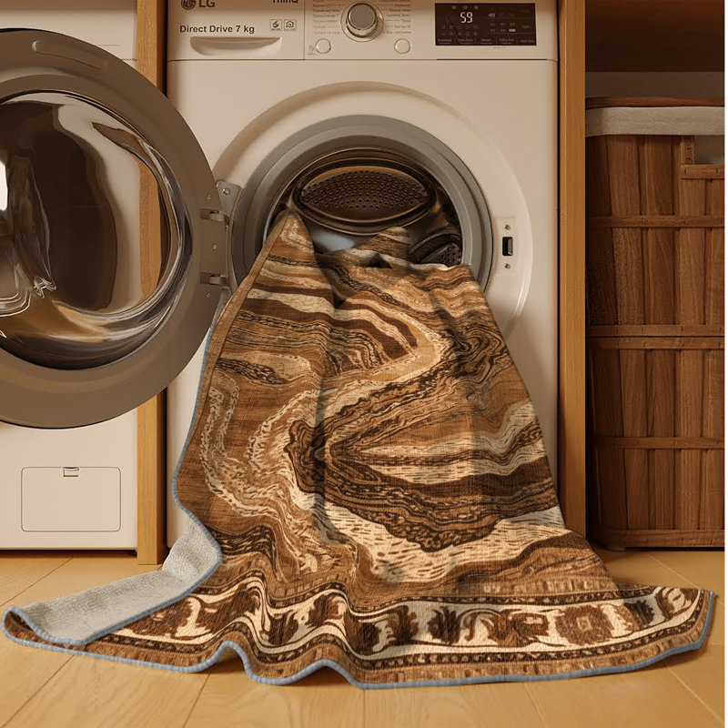 Tapis brun lavable à la machine, Rond 8 pi