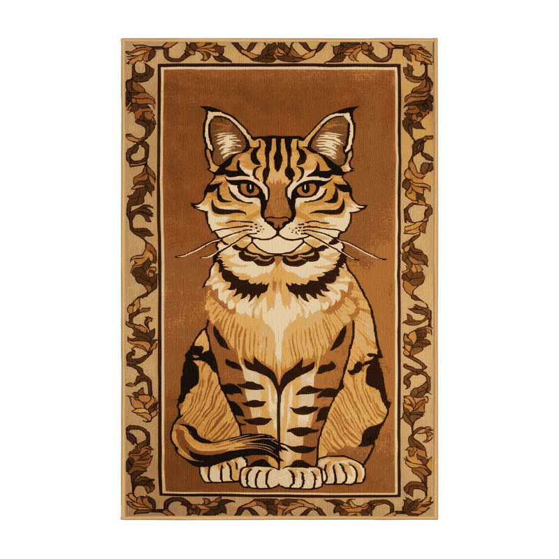  Tapis lavable avec gros chats asiatiques Golden Cat, Rectangle 7 pi x 9 pi