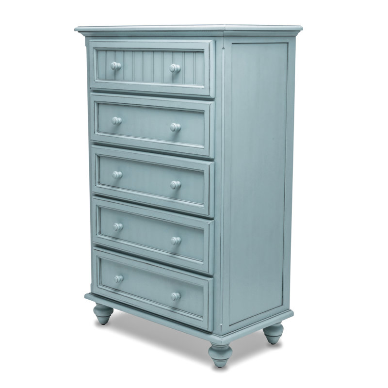 Commode 5 tiroirs Kolya - Finition bleue, Bleu
