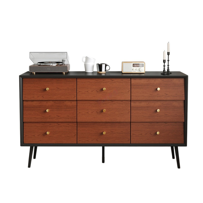 Nordic Retro Nine-Drawer Chest of Drawers, 33.08" H x 62.99" W x 15.75" D