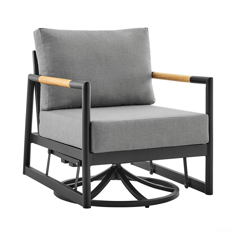 Chaise longue d'extérieur pivotante en aluminium noir avec coussins gris