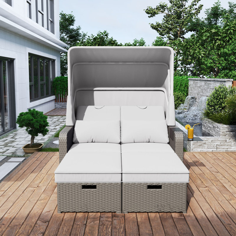 130cm Wide Straight Steel Patio Daybed, Khaki
