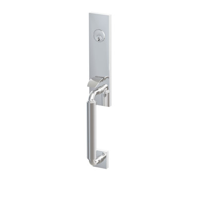 Poignée factice Emtek SELECT, monobloc à mortaise, tige extérieure en forme de R, poignée lisse ; levier intérieur Hermès, chrome poli, pour droitier