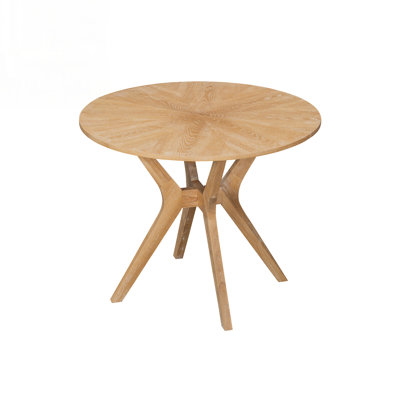 Table de salle à manger ronde Mid-Century moderne de 39,4 po avec pieds en bois entrecroisés, fabrication en bois d'hévéa et en contreplaqué, finition en placage de chêne